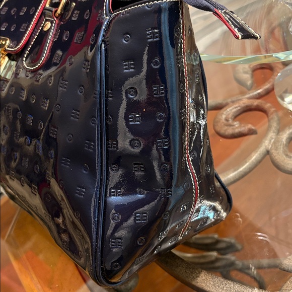 ARCADIA Patent Leather Satchel- BLUEw/ Red Trim - Picture 5 of 13